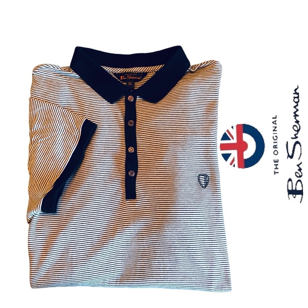 Ben Sherman Striped Polo with Short Sleeves and Snap-front Closure - Size XL